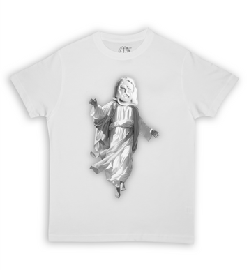 Jesus Xhrist Full Body Greyscale Print Tee Shirt White
