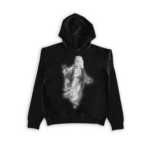 Jesus Xhrist Full Body Greyscale Print Seamless Hoodie Black