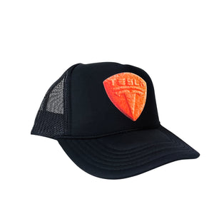 Tesla Bean Racing Trucker Hat Orange On Black