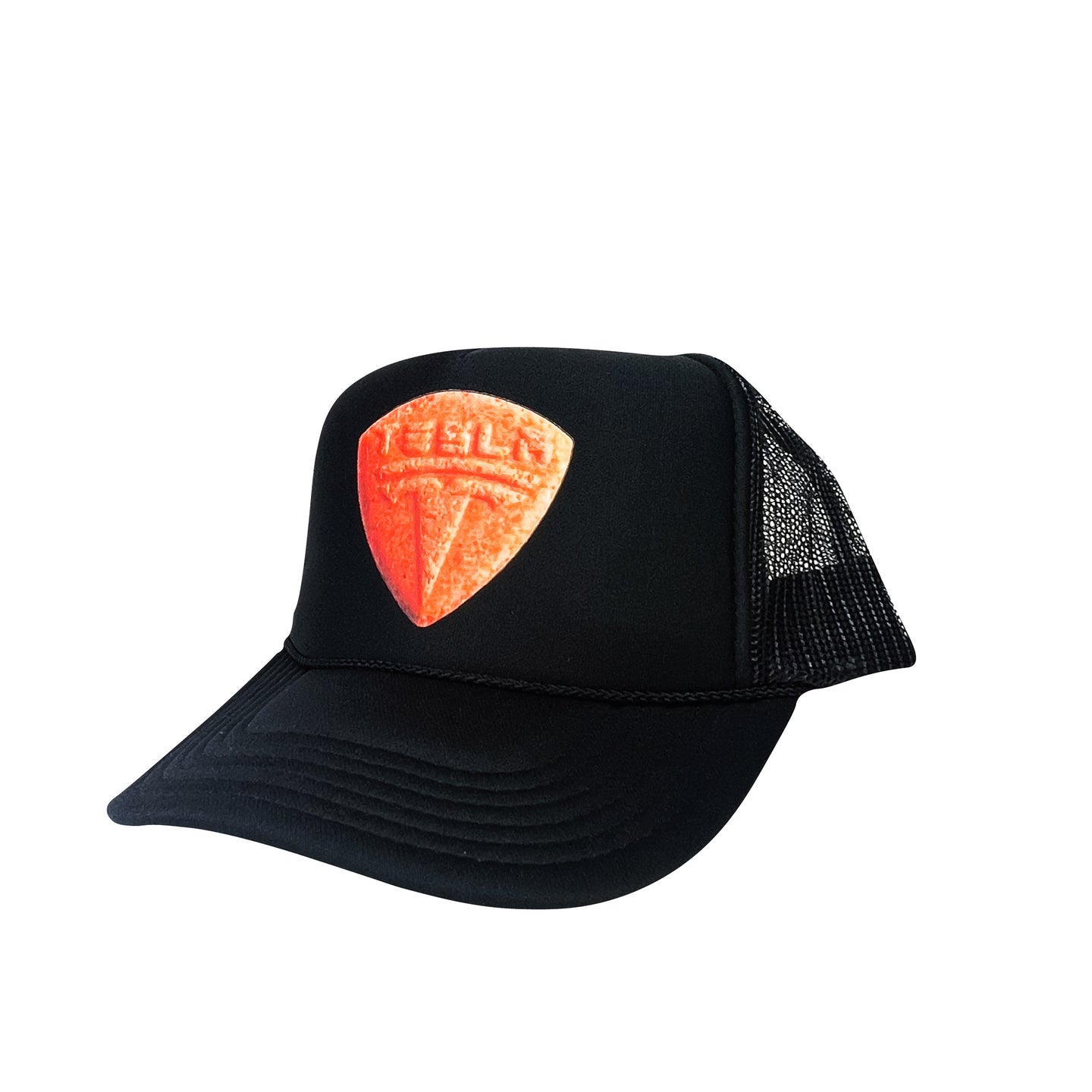 Tesla Bean Racing Trucker Hat Orange On Black
