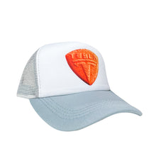 Load image into Gallery viewer, Tesla Bean Racing Trucker Hat Orange on Cool Grey