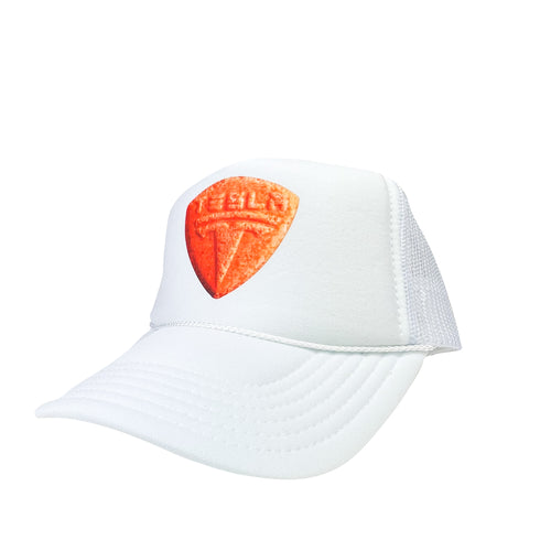 Tesla Bean Racing Trucker Hat Orange on White